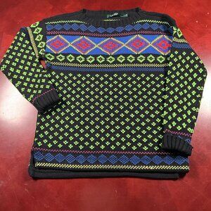 Womens Polo Ralph Lauren Multi-Color Neon Fair Isle Cotton Sweater (Small)